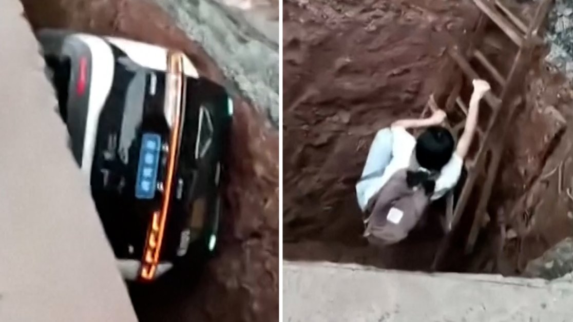 В Китае роботакси с пассажиркой упало в строительную яму